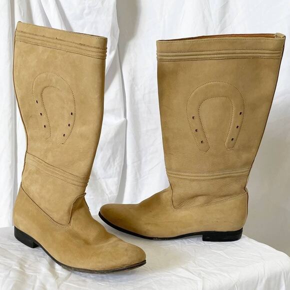 Women’s Western Horseshoe Nubuck Leather Riding Boots Tan Sz 9 Made in Mexico - Picture 13 of 13